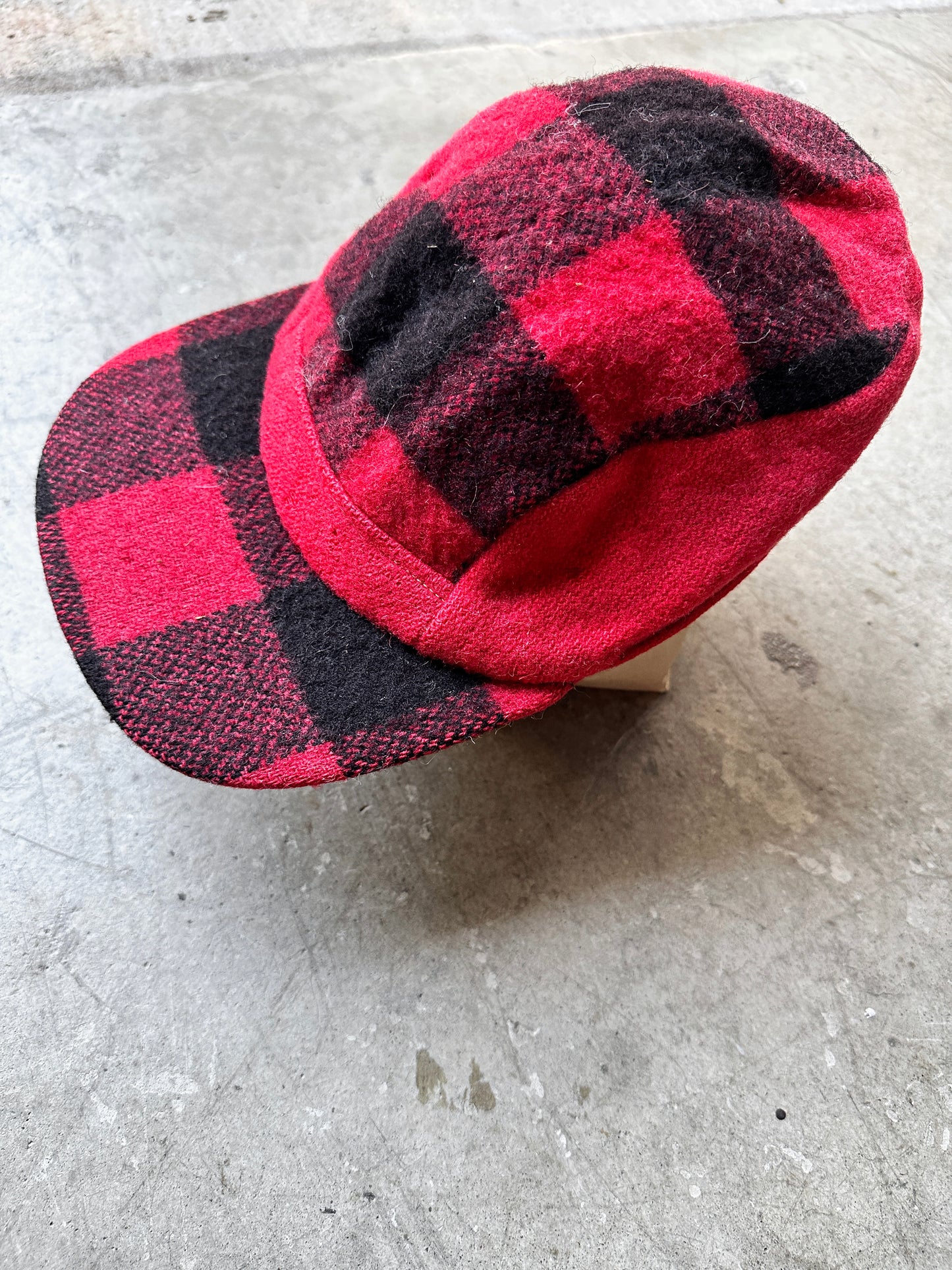 Paneled Red Wool Buffalo Plaid Hat