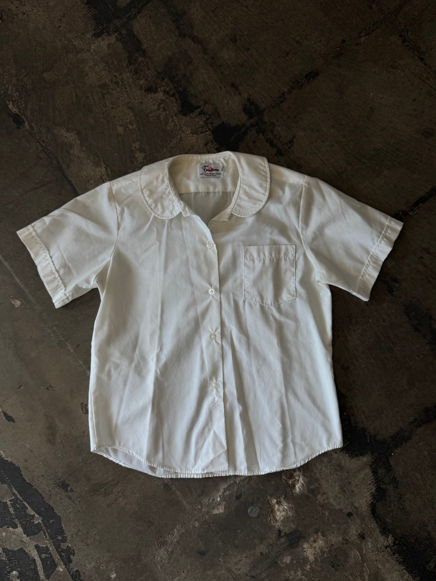 Miss Tulane Peter Pan Collar Short Sleeve Button Up