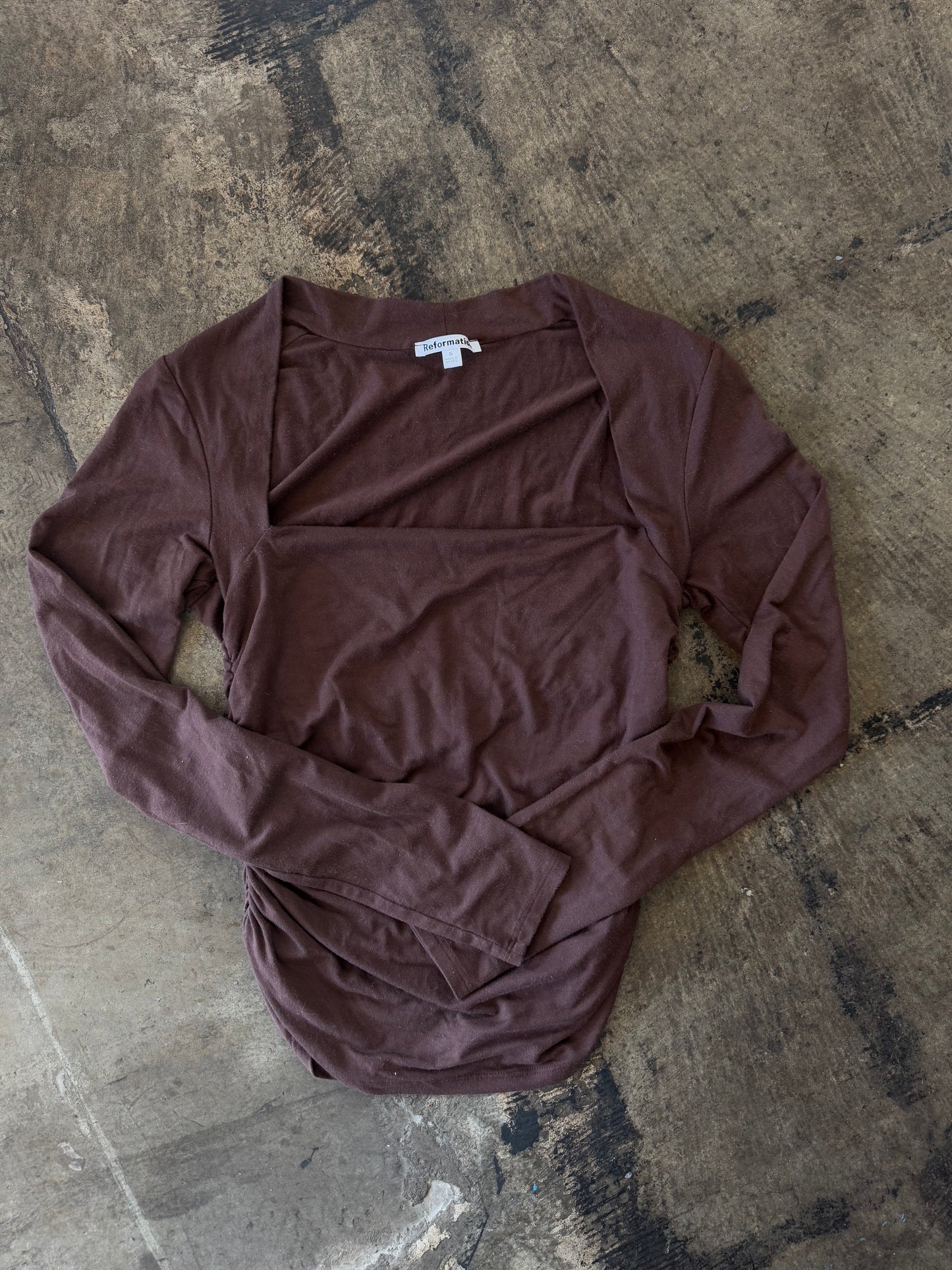 Brown Reformation Squareneck Long Sleeve Top