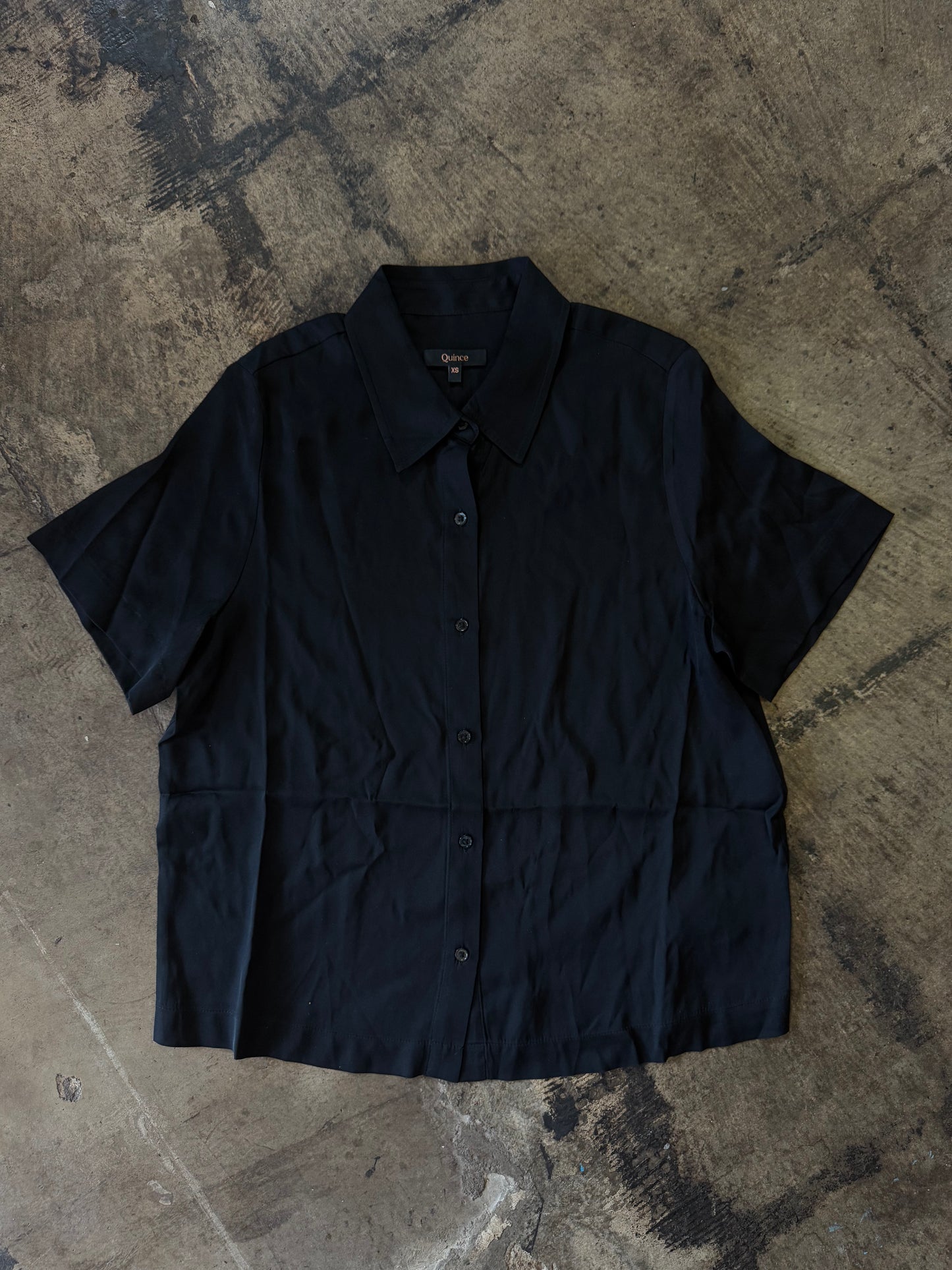 Quince Black Boxy Button Up Blouse