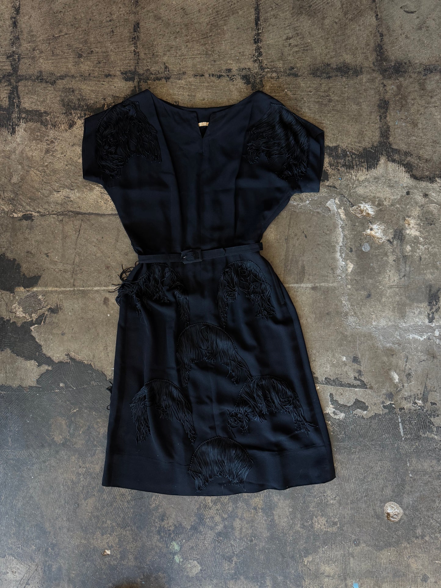 Elaine Nebenzahl Black Belted Fringe Dress