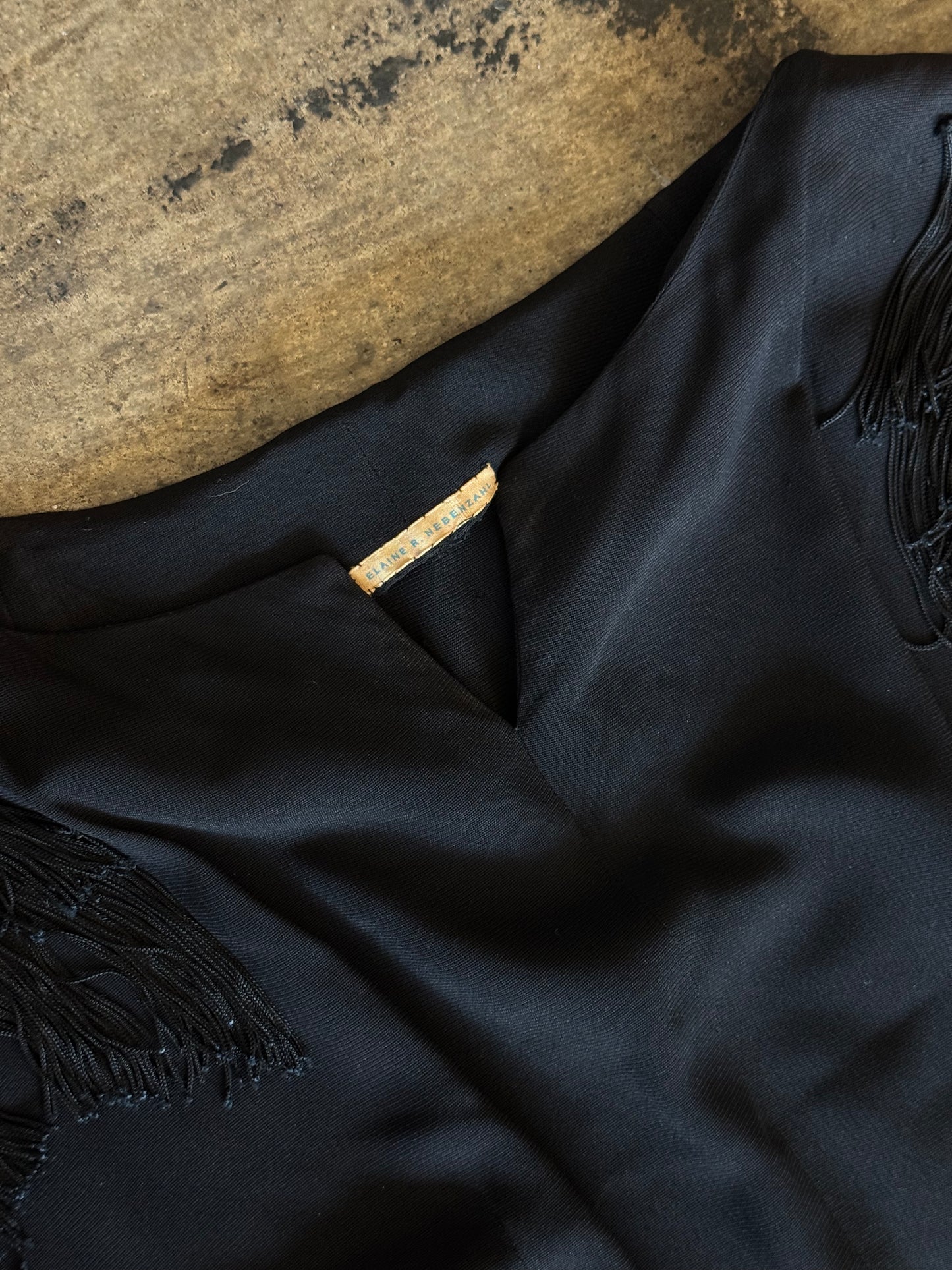 Elaine Nebenzahl Black Belted Fringe Dress