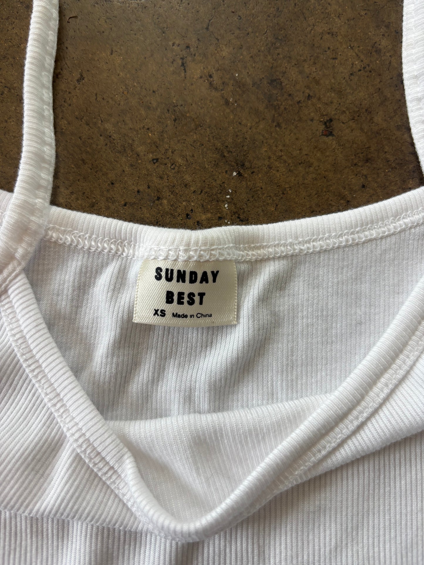 White Ribbed Spaghetti Strap Tank