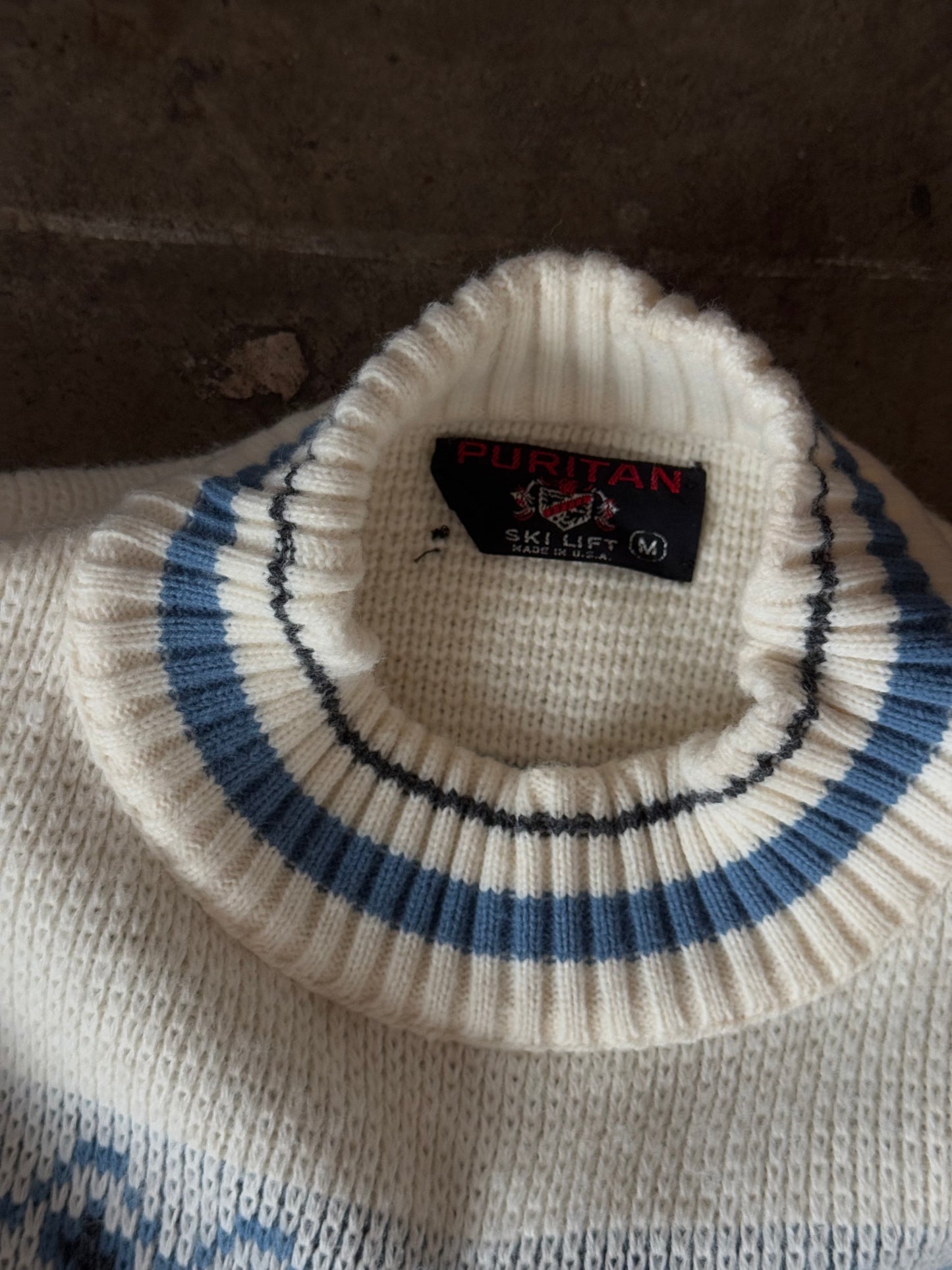 White + Blue Puritan Ski Lift Sweater