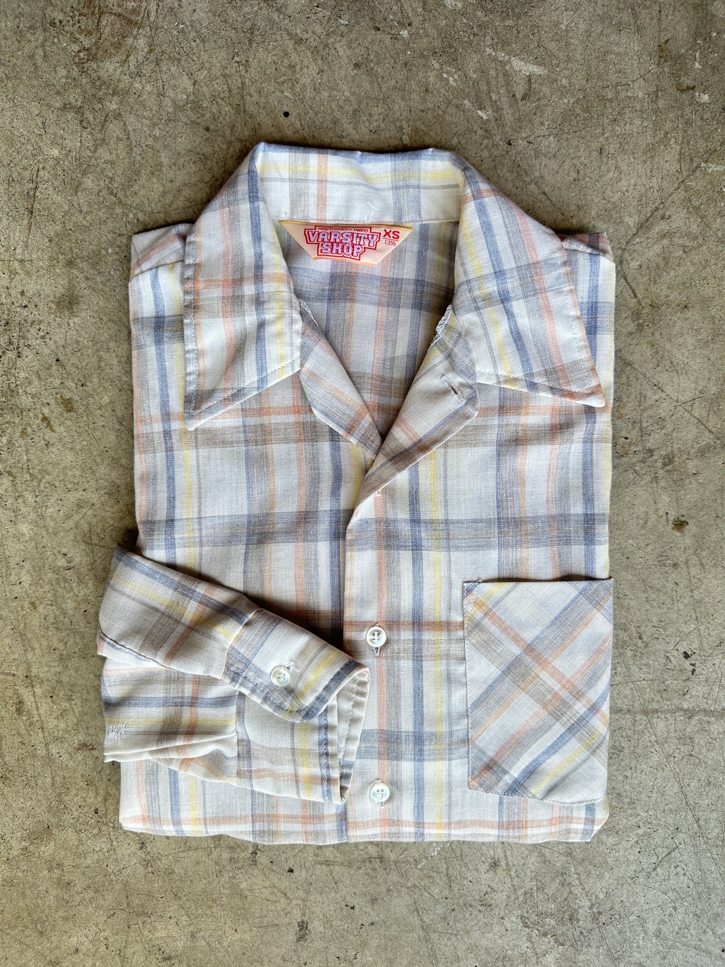 70s Varsity Shop Cream Plaid Button Down