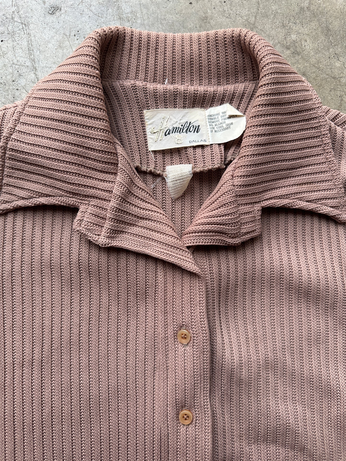70s Tan Ribbed Knit Henley