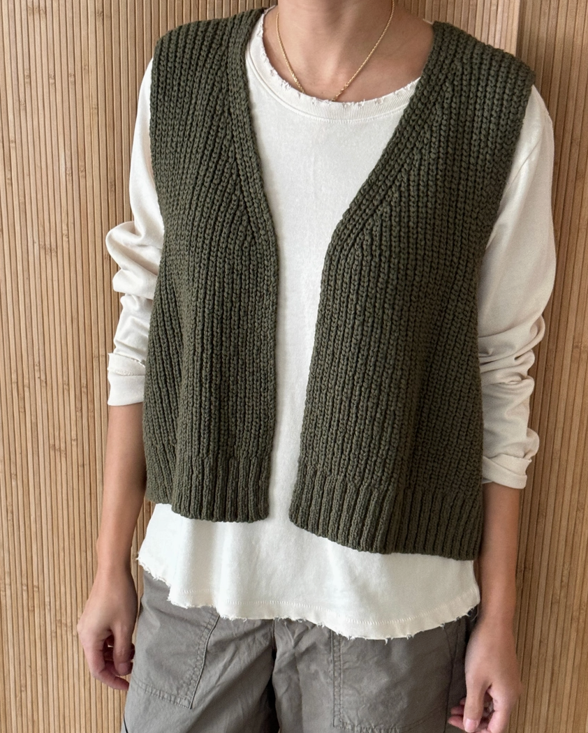 Granny Cotton Sweater Vest Olive