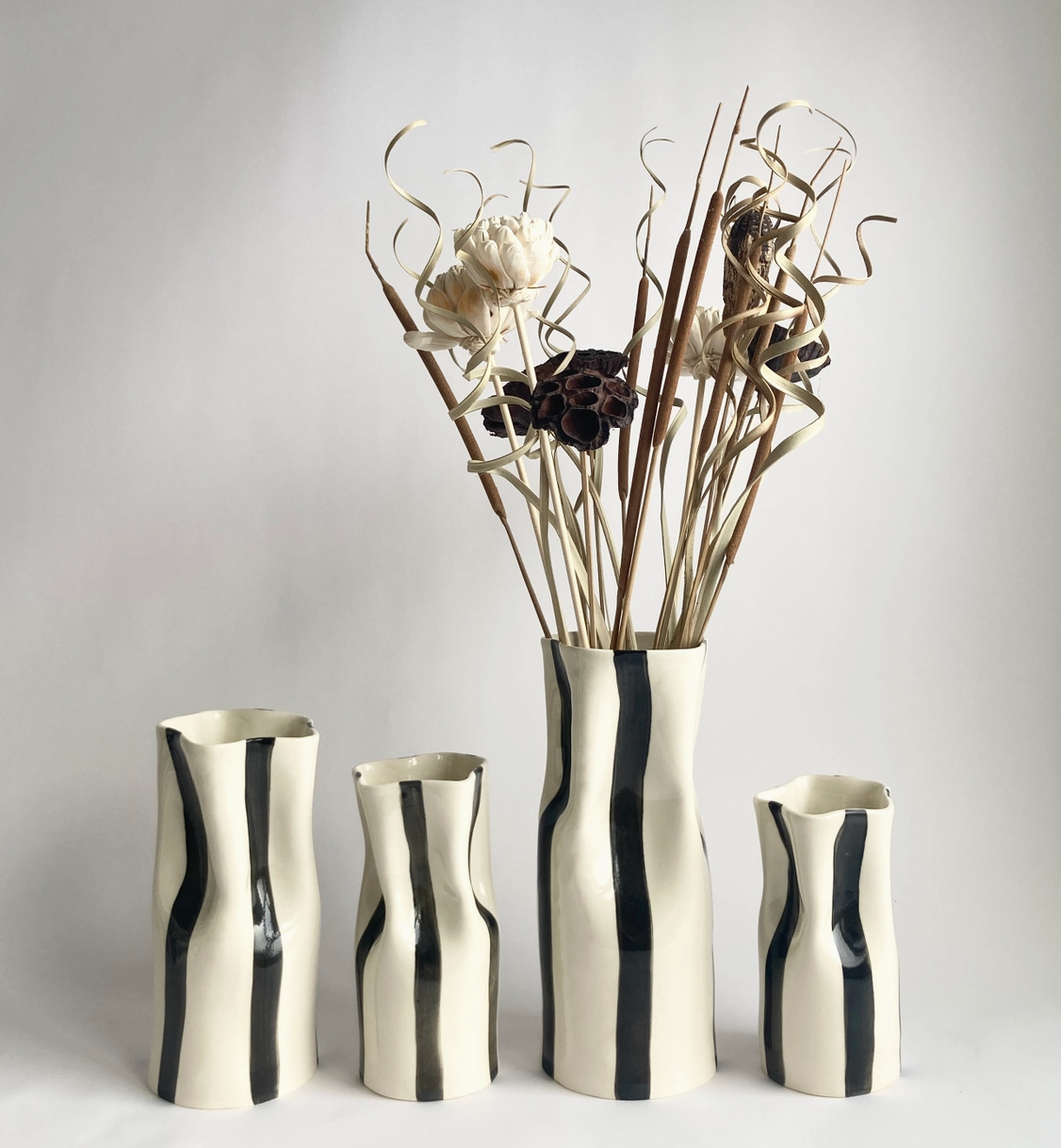 Ceramic Pinched Vase with Stripes