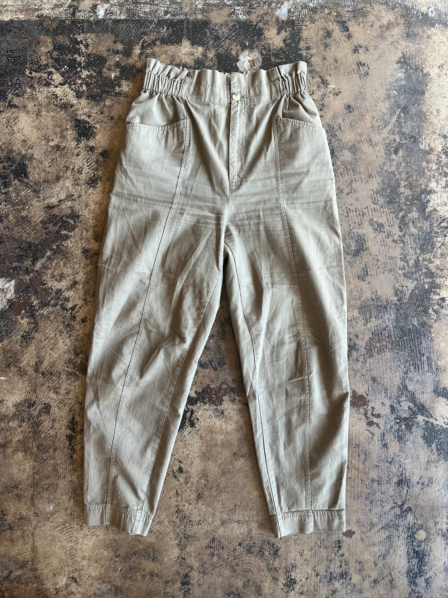 Olive Cotton Gathered Waist Pants