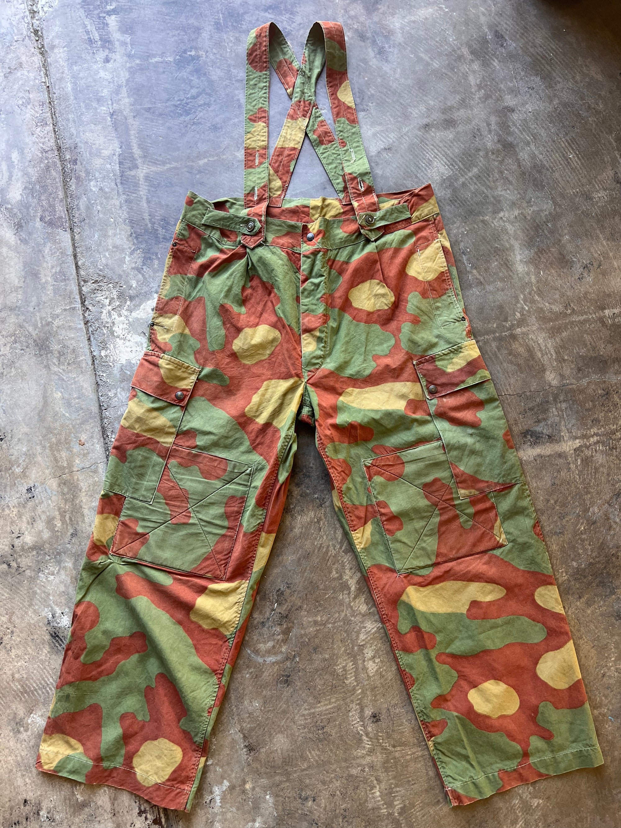 Vintage Bold Camo Pants with Suspenders