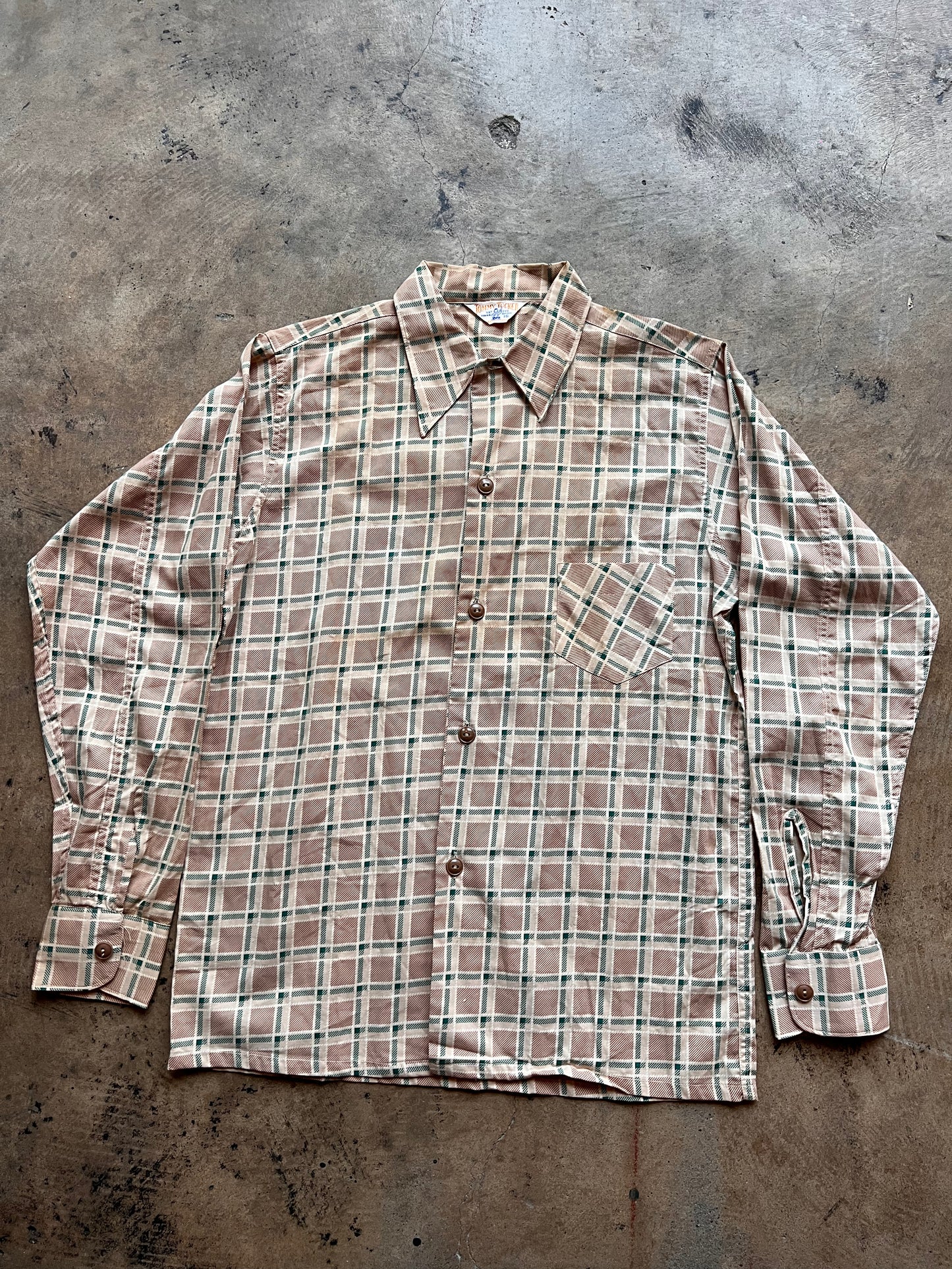Vintage Tommy Tucker Plaid Green & Beige Button Down