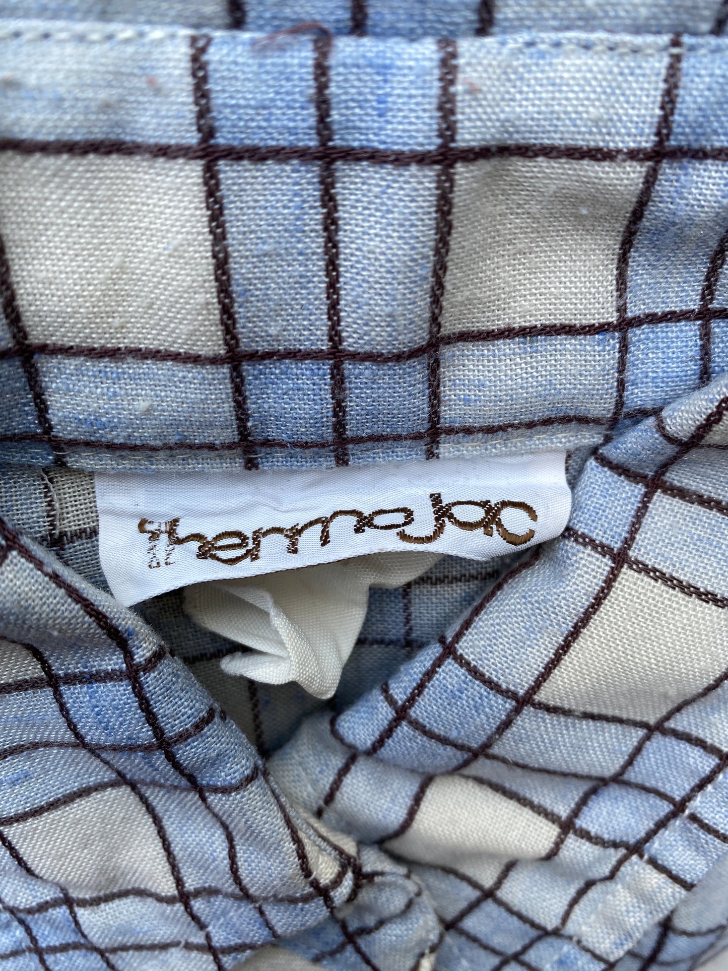 1970's Blue & Cream Plaid Mod Button Down