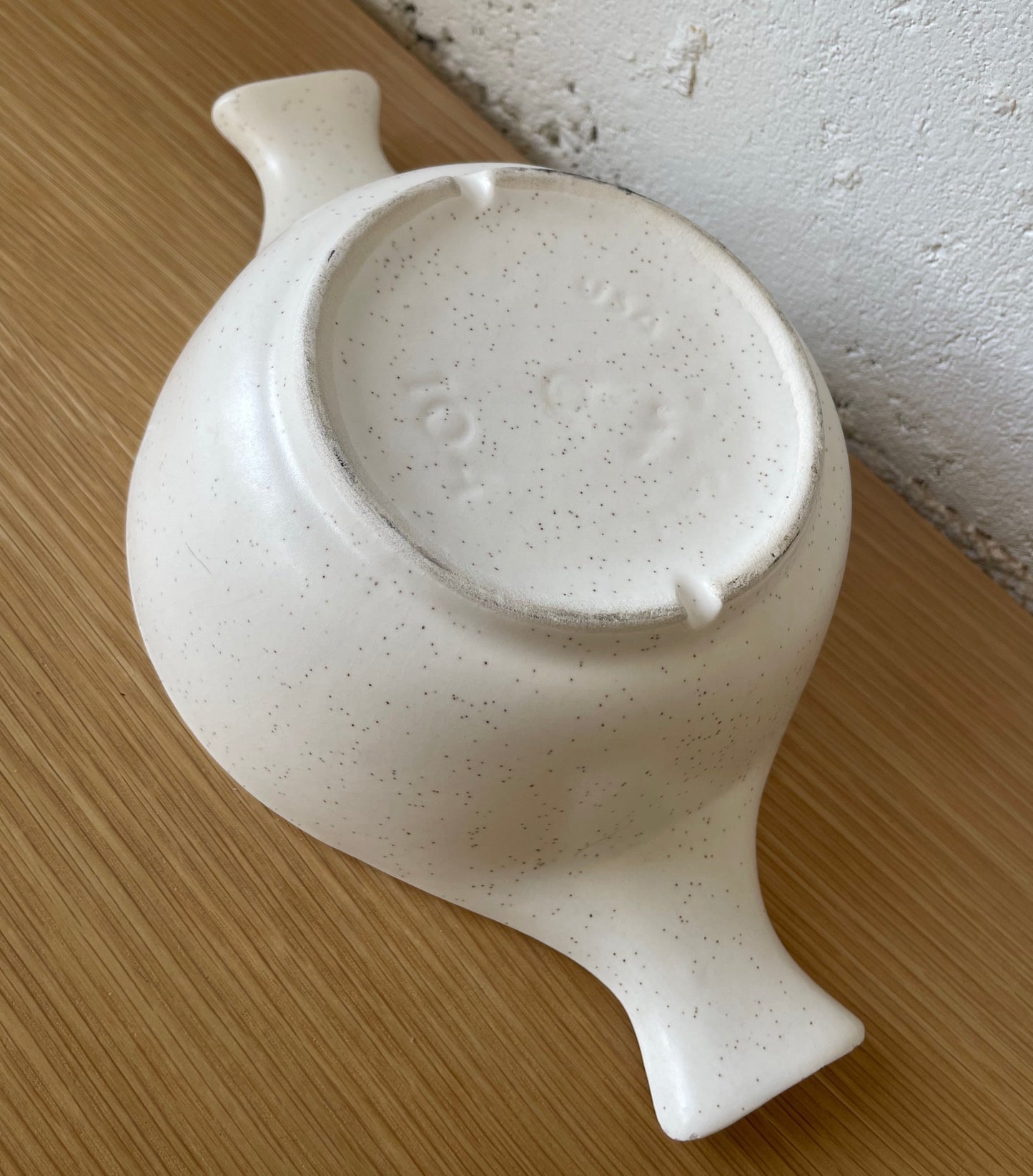 Vintage White Speckled Bowl with Handles