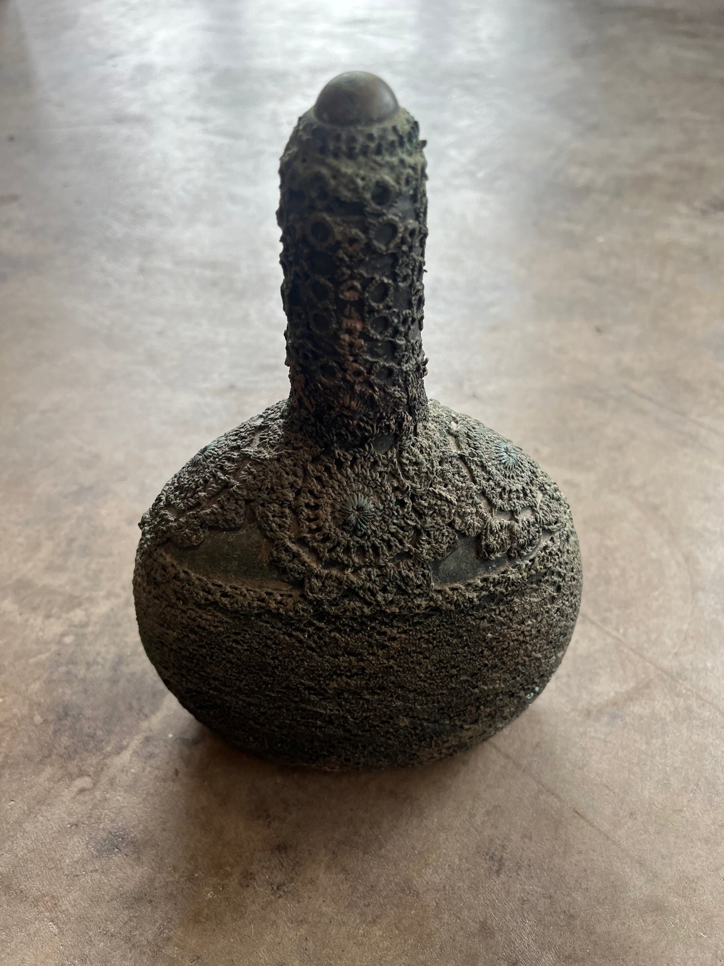 Victorian Green Glass Tramp Art Bottle