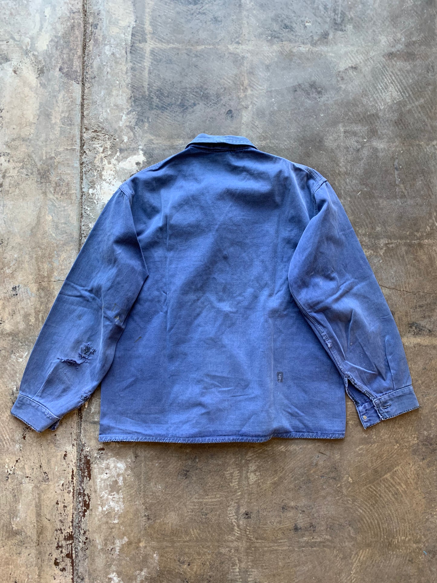 Vintage Blue Chore Coat with Handsewn "F"