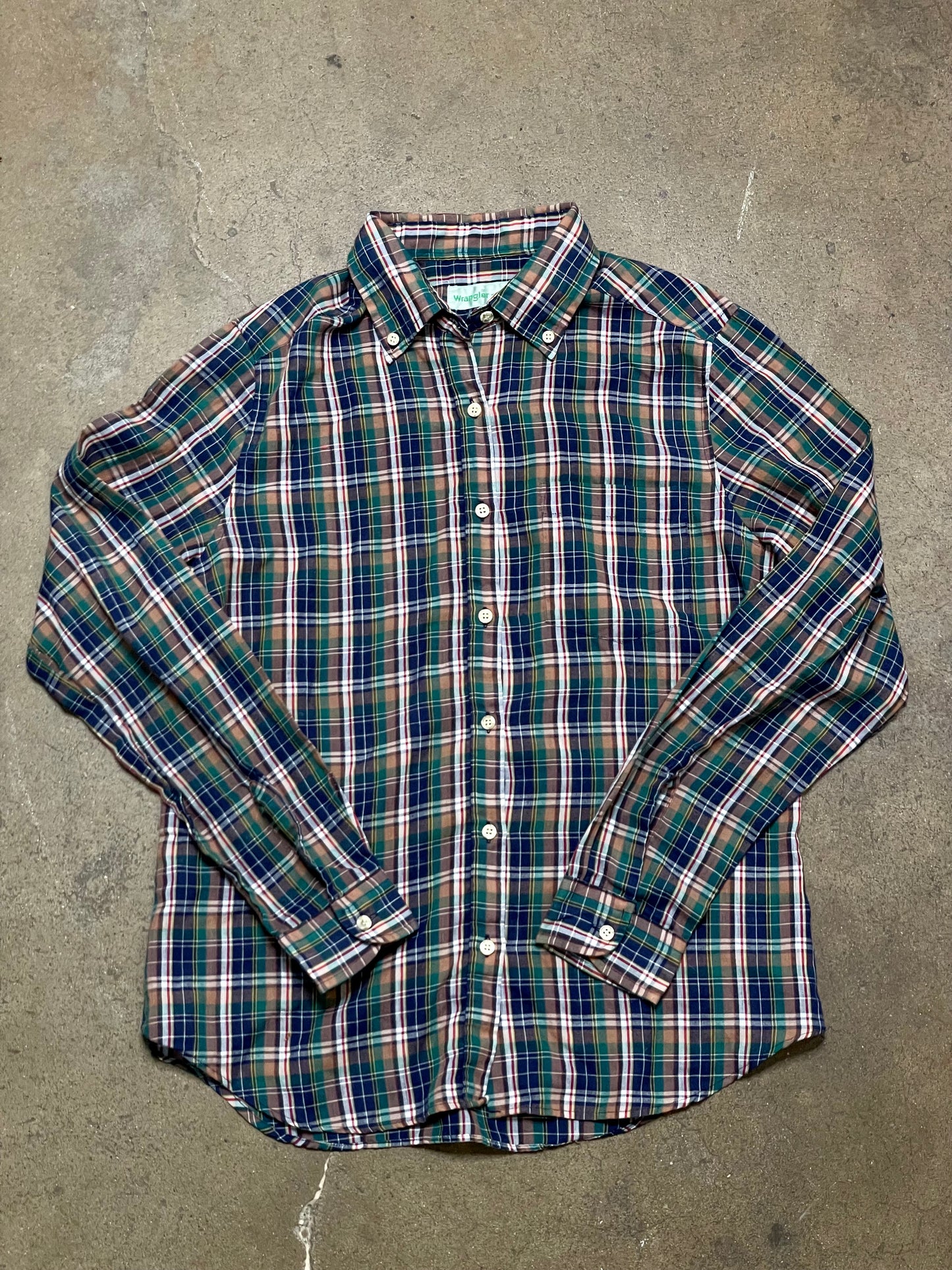 Vintage Green & Blue Plaid Wrangler Button Down