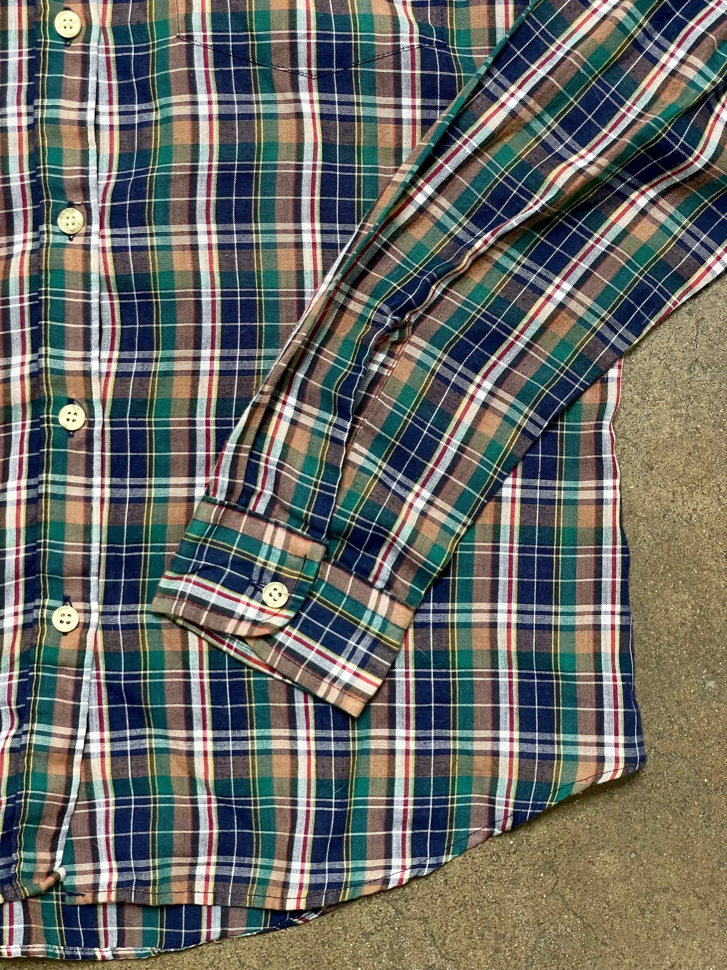 Vintage Green & Blue Plaid Wrangler Button Down