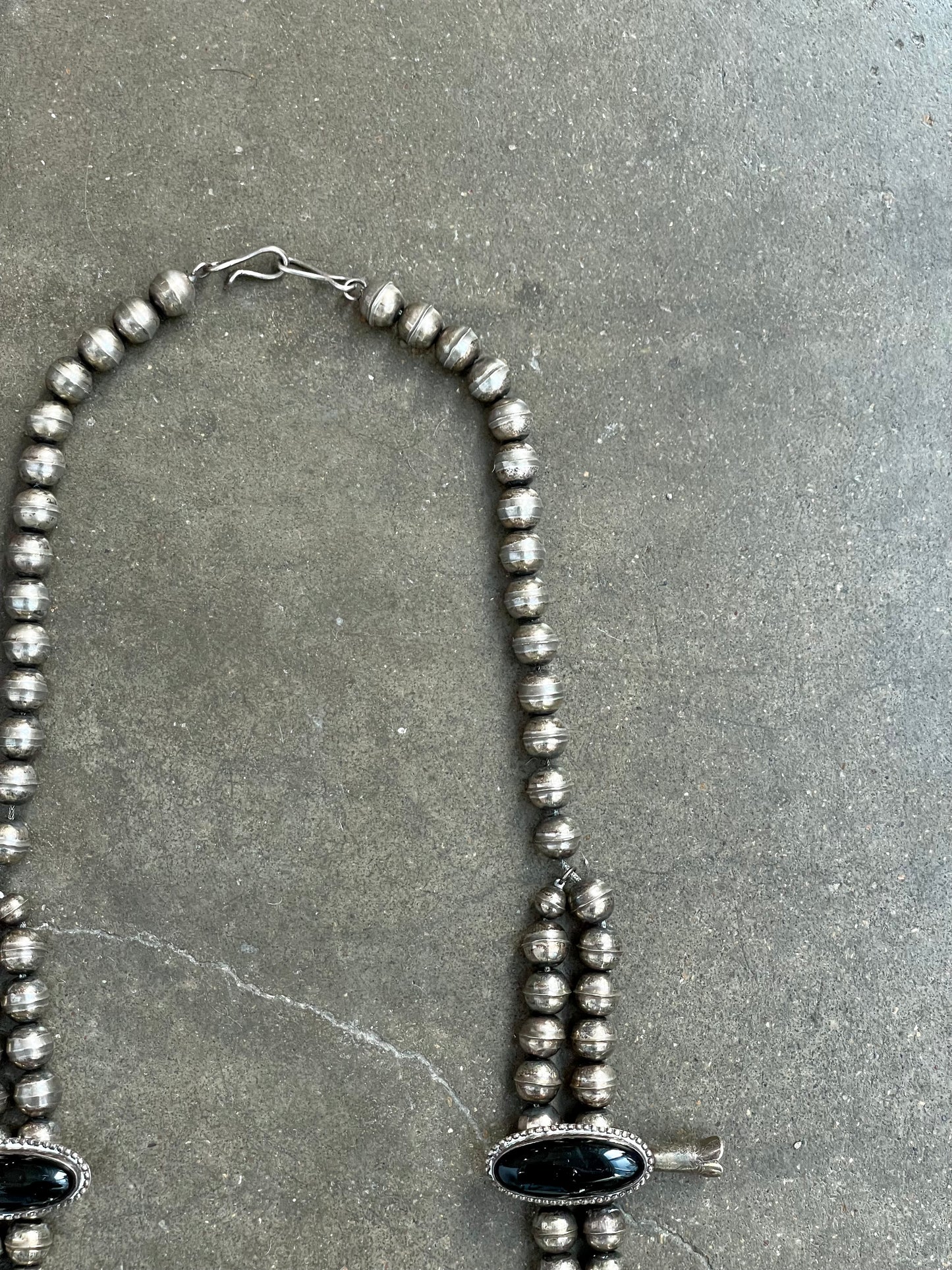 Vintage Black Onyx Squash Blossom Necklace