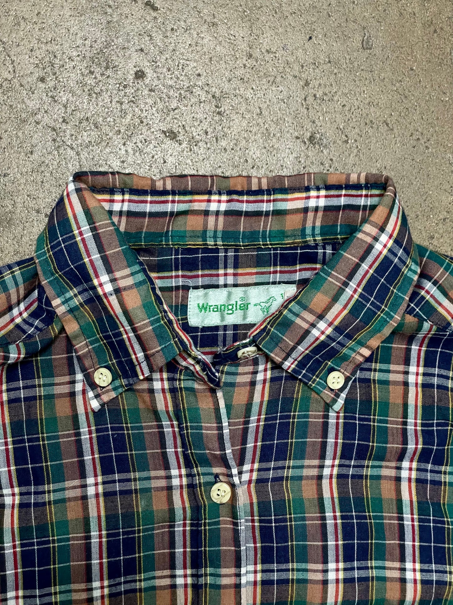 Vintage Green & Blue Plaid Wrangler Button Down
