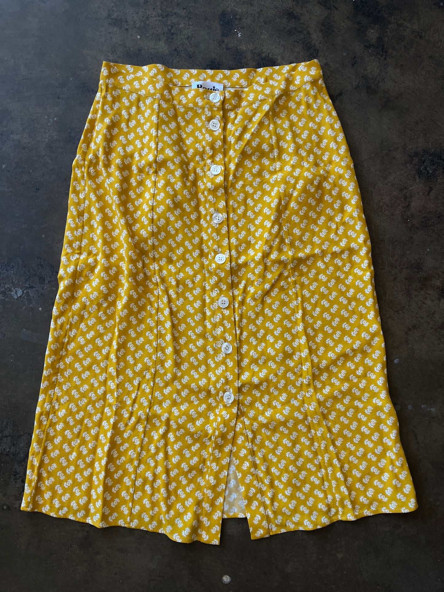 Yellow Patterned Button Front Maxi Skirt