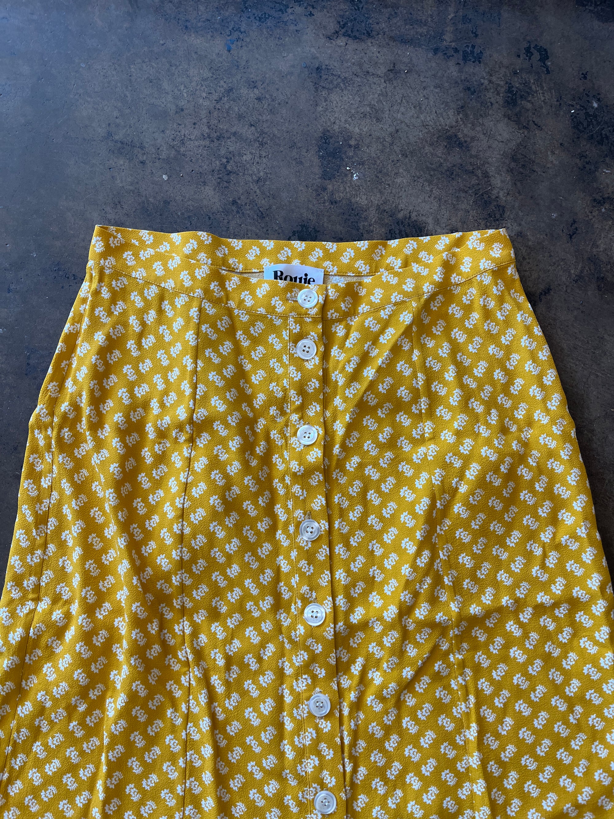 Yellow Patterned Button Front Maxi Skirt