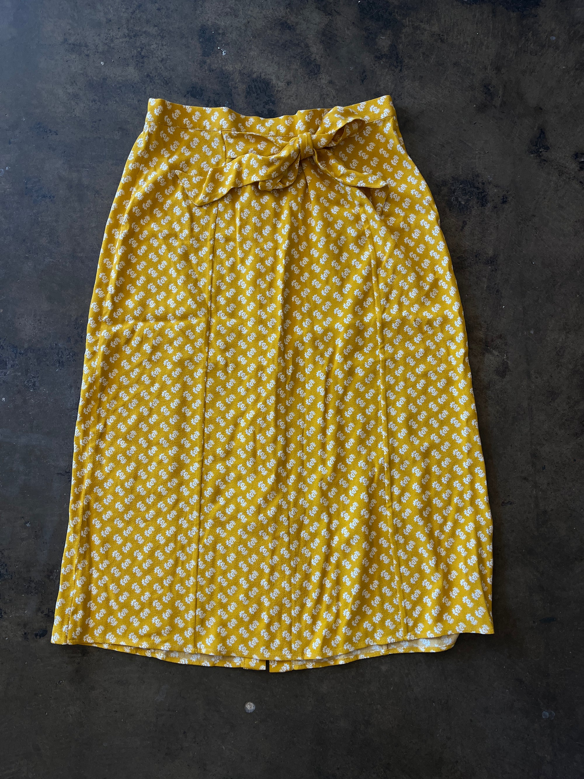 Yellow Patterned Button Front Maxi Skirt