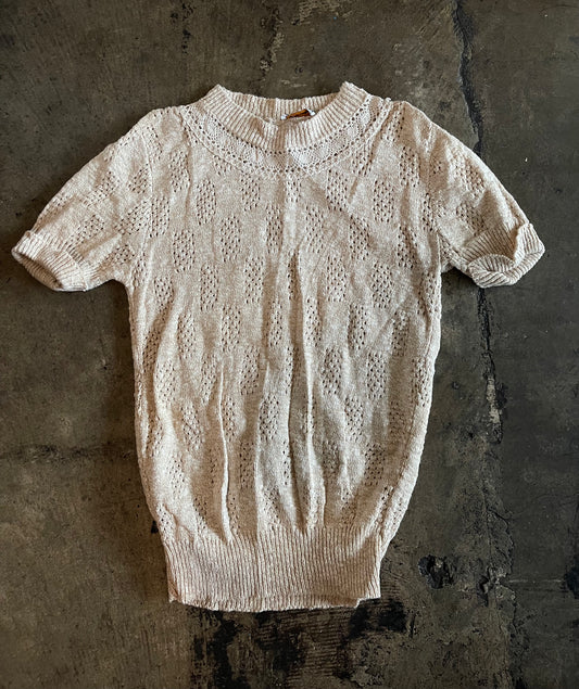 Tan Mock Neck Short Sleeve Sweater