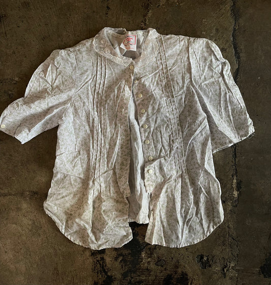Lace Trim Green Floral Blouse