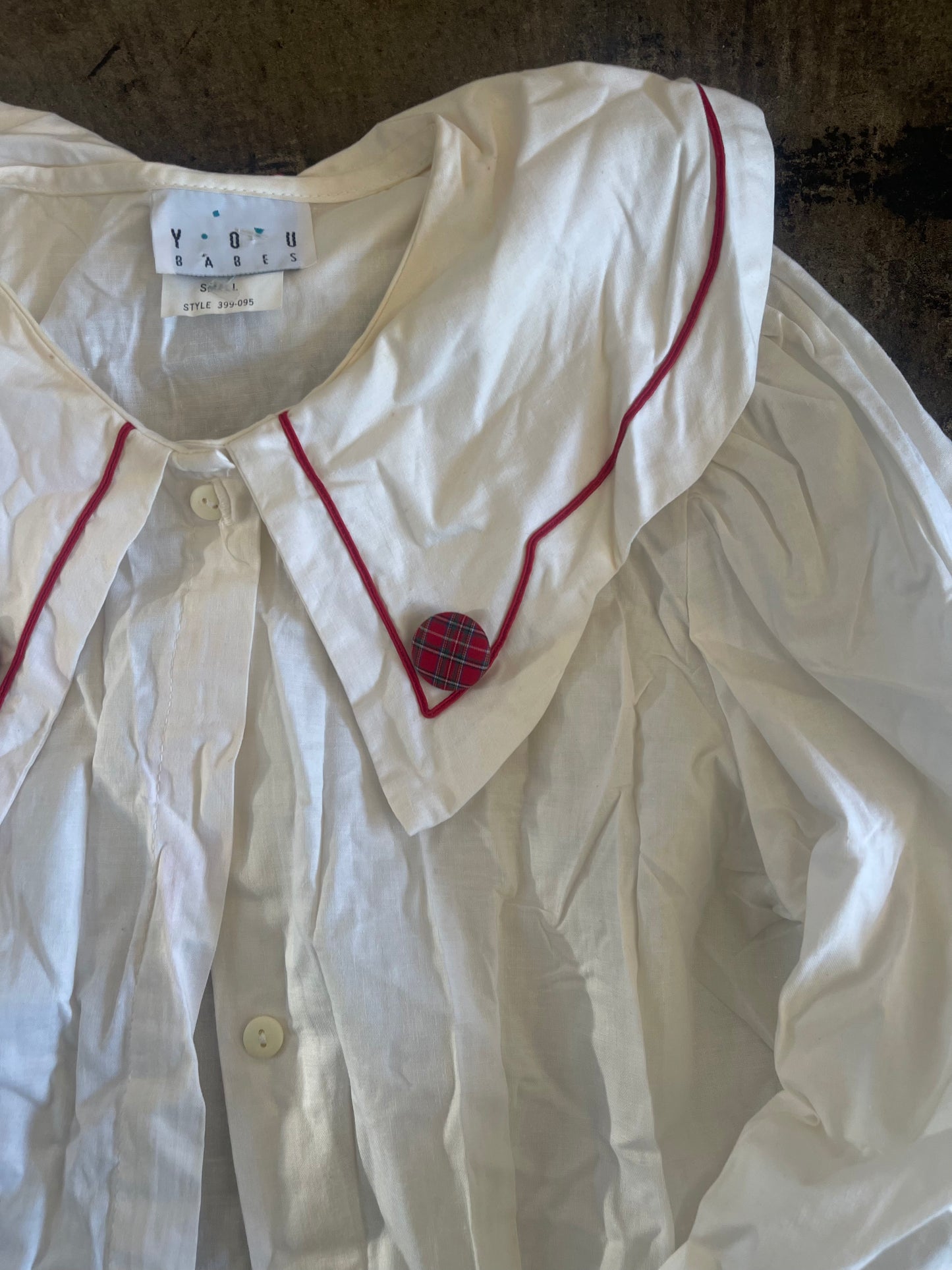 White + Red Trim Button Up