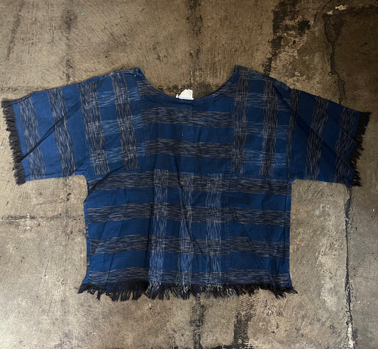 Blue Plaid Frayed Boxy Top