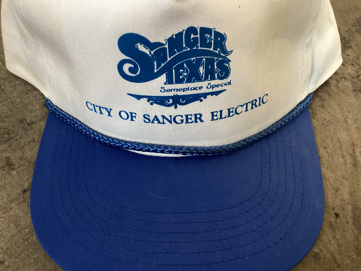 Blue + White City of Sanger Electric Hat