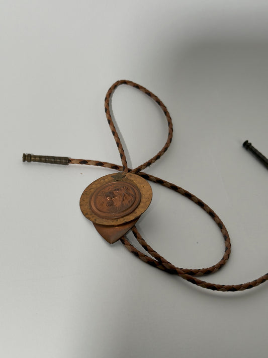 Brass Lion + Leather Bolo