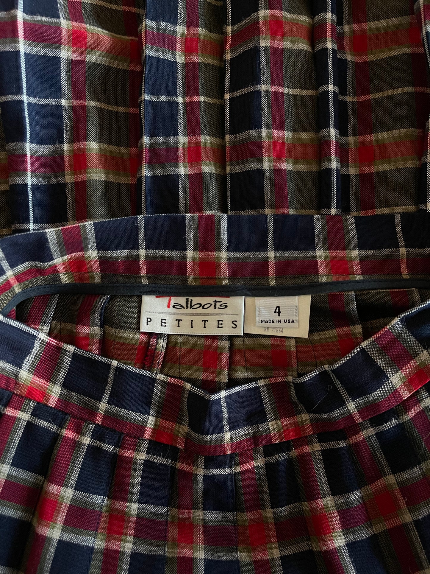Green, Navy + Red Pleated Plaid Skirt