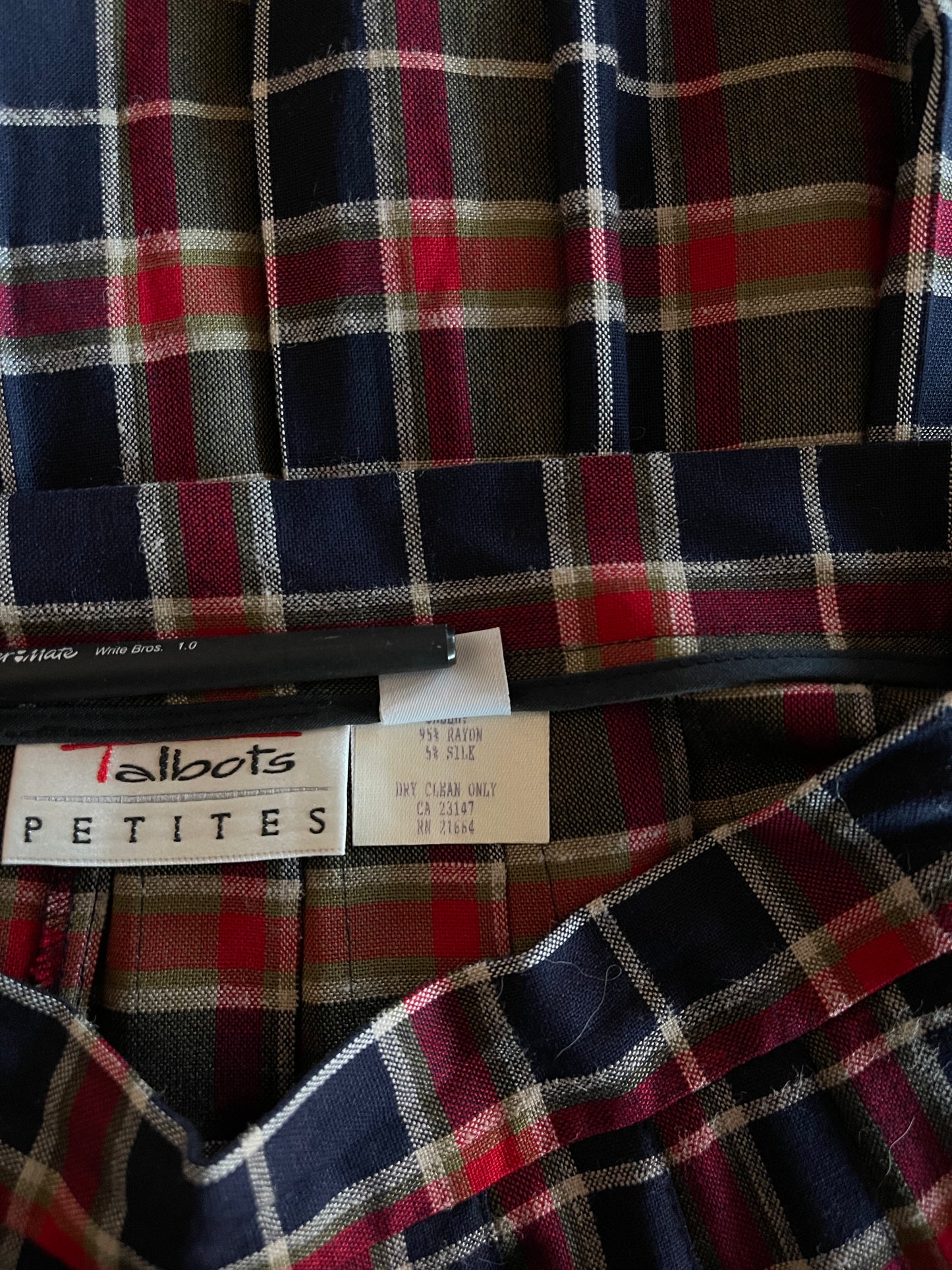 Green, Navy + Red Pleated Plaid Skirt