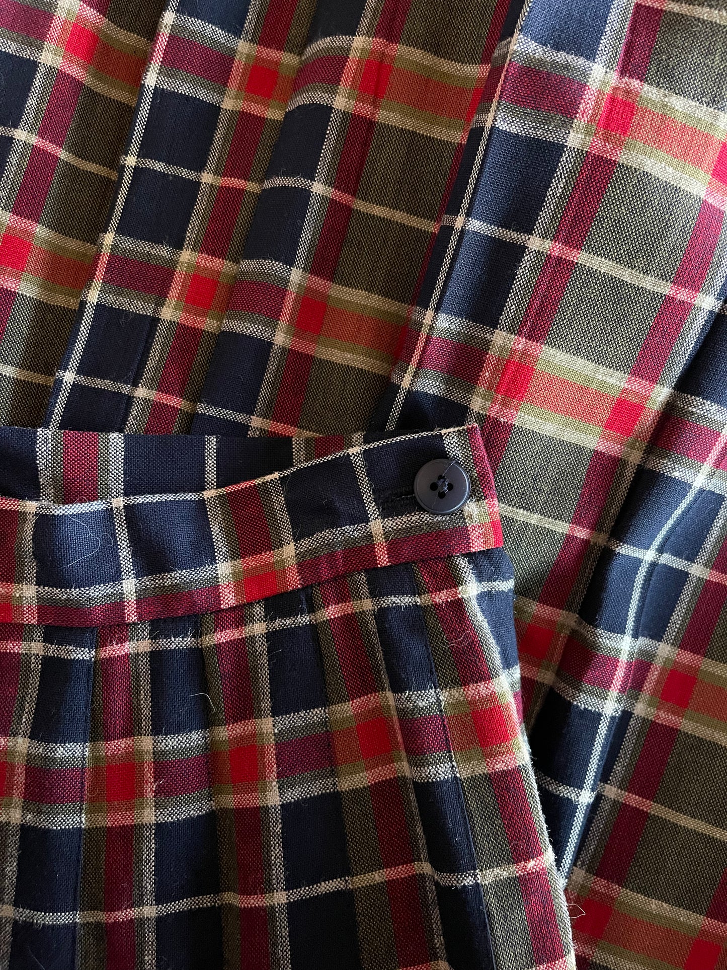 Green, Navy + Red Pleated Plaid Skirt