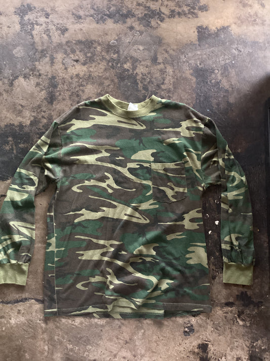 Green Camo Long Sleeve Pocket Tee