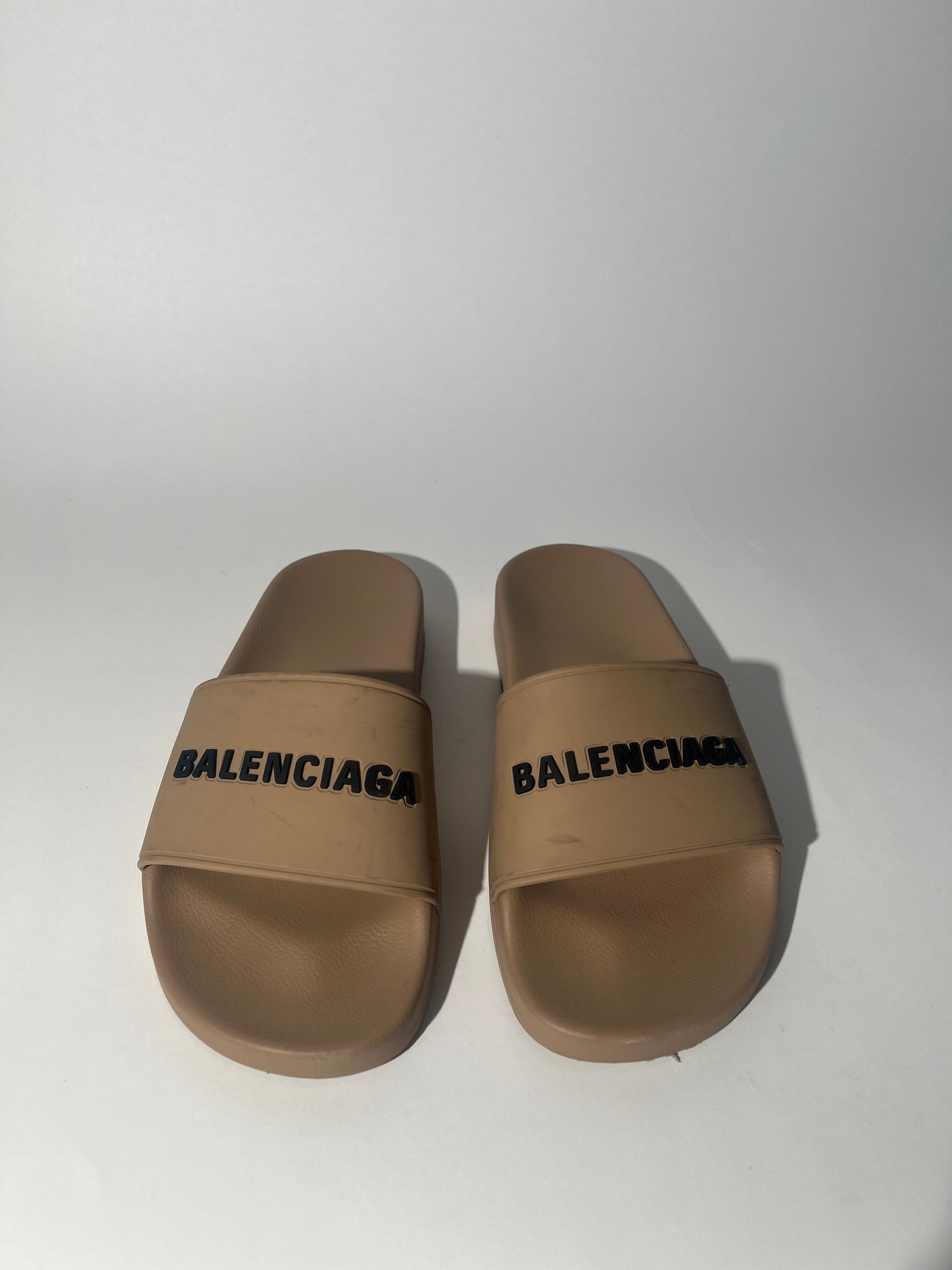 Tan Balenciaga Slide Sandals