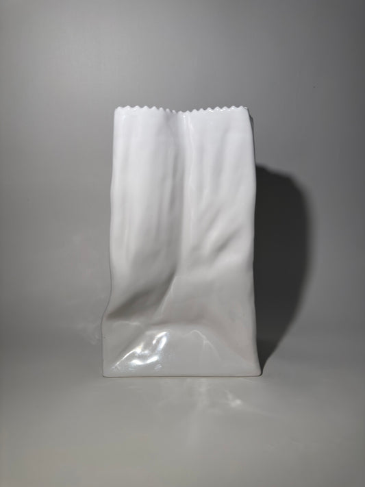 White Ceramic Paper Bag Vase