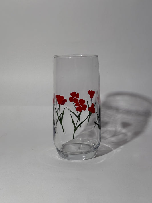 Red Floral Painted Glass