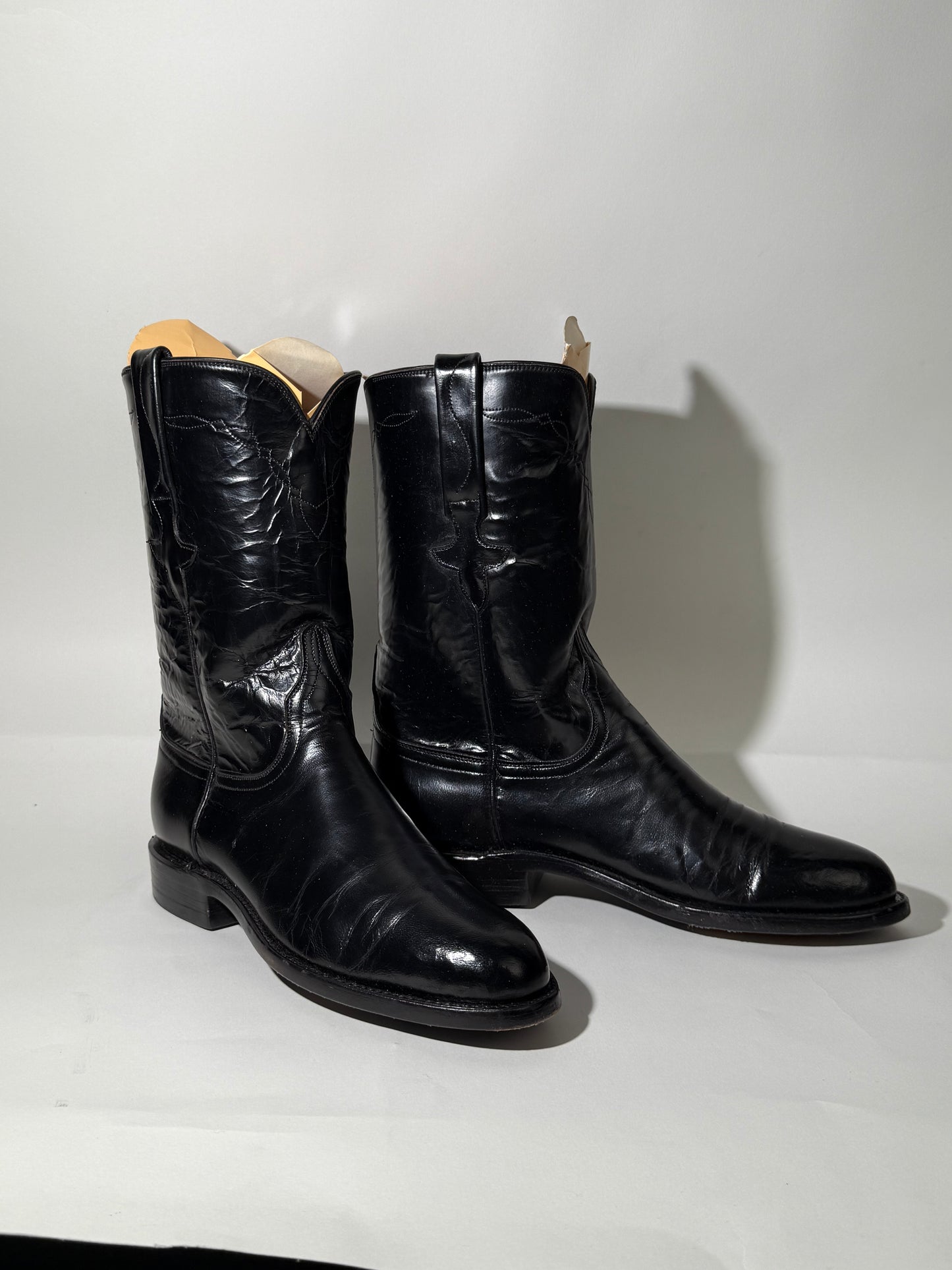 Black Leather Lucchese Cowboy Boots