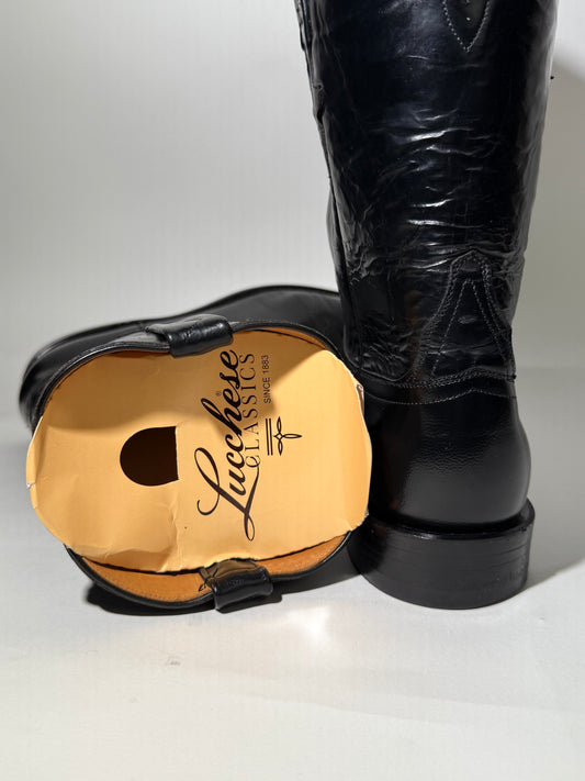 Black Leather Lucchese Cowboy Boots