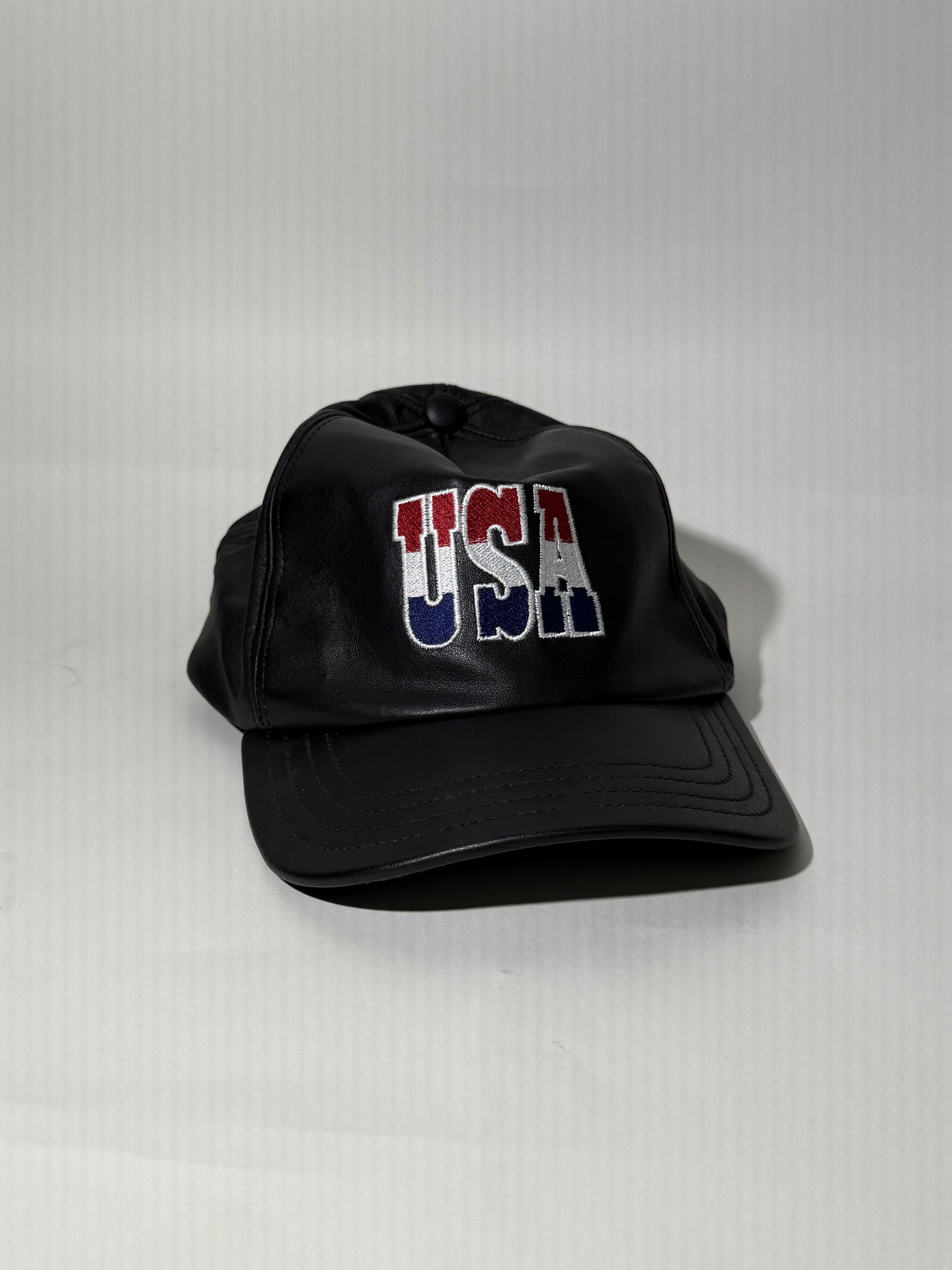 Black Leather USA Hat