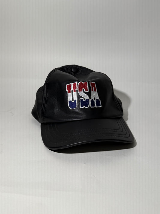 Black Leather USA Hat