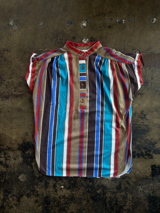 Striped Cap Sleeve Henley
