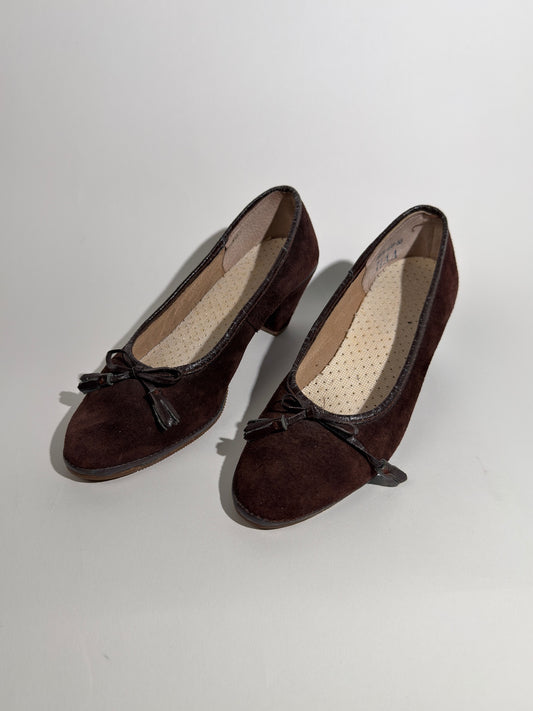 Brown Leather Tassel Heels