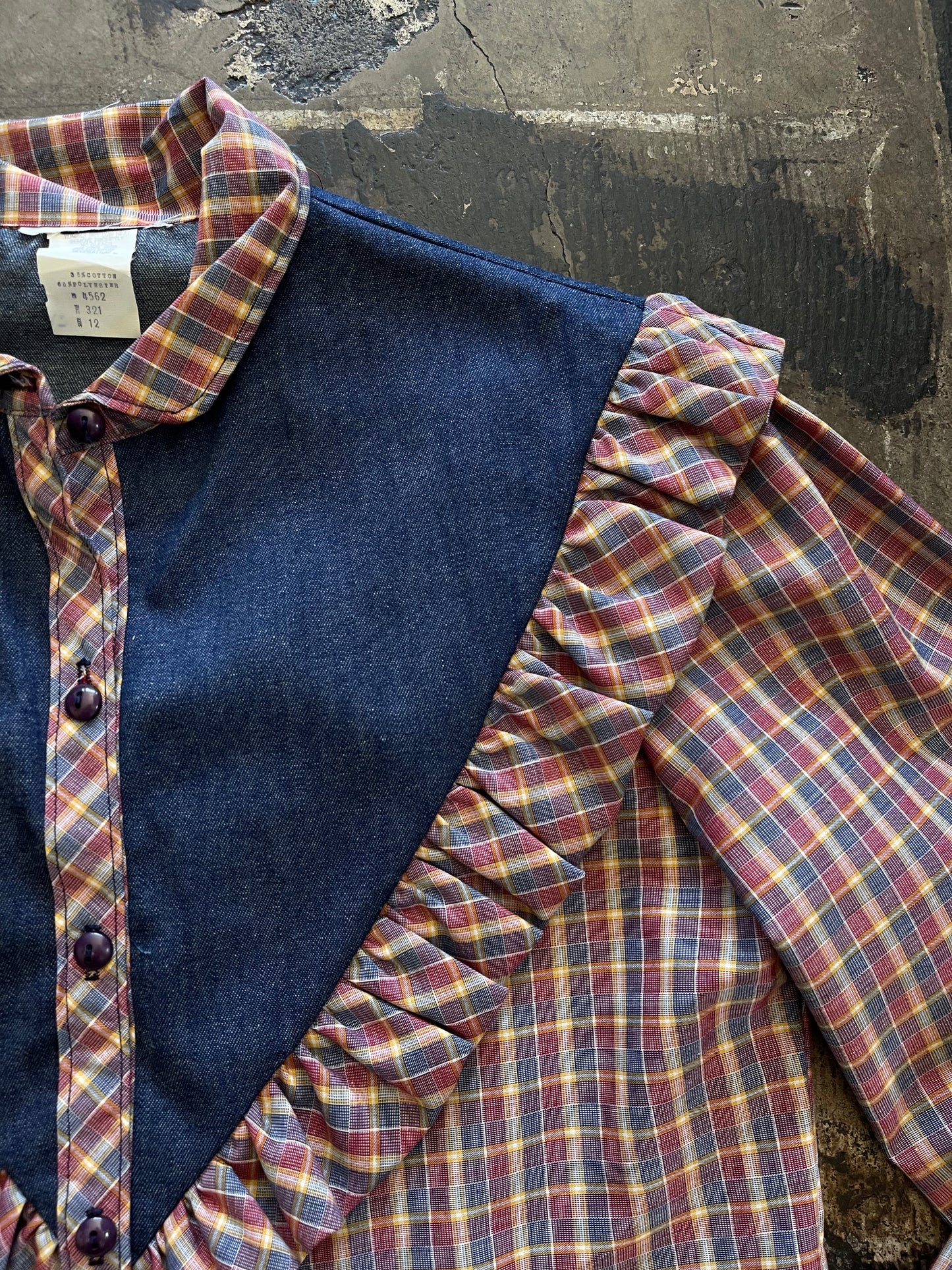 Plaid + Denim Ruffle Blouse
