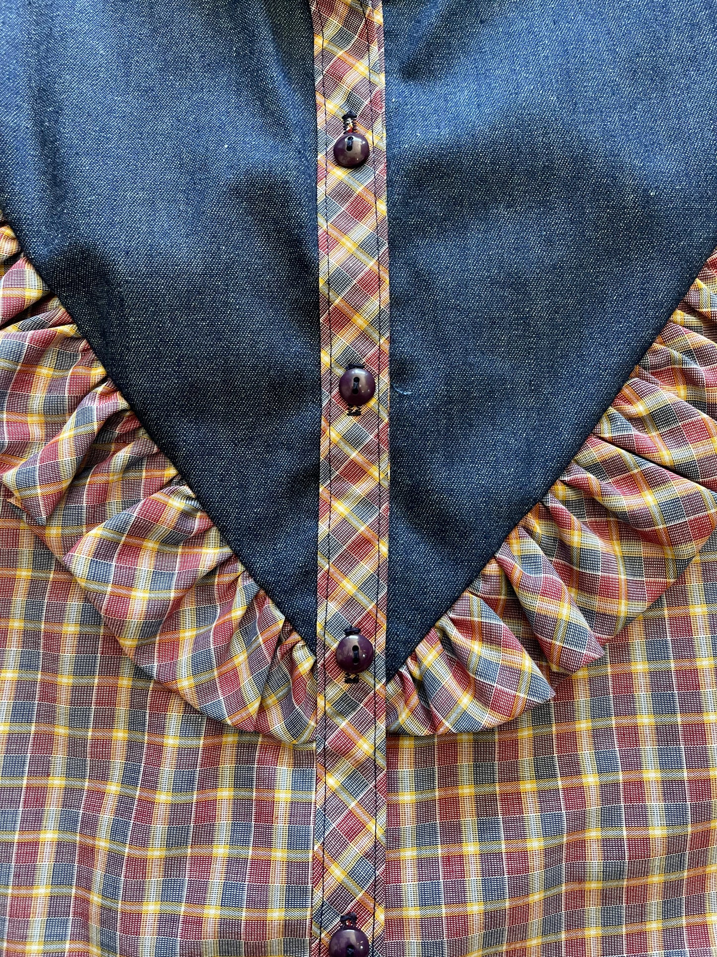 Plaid + Denim Ruffle Blouse
