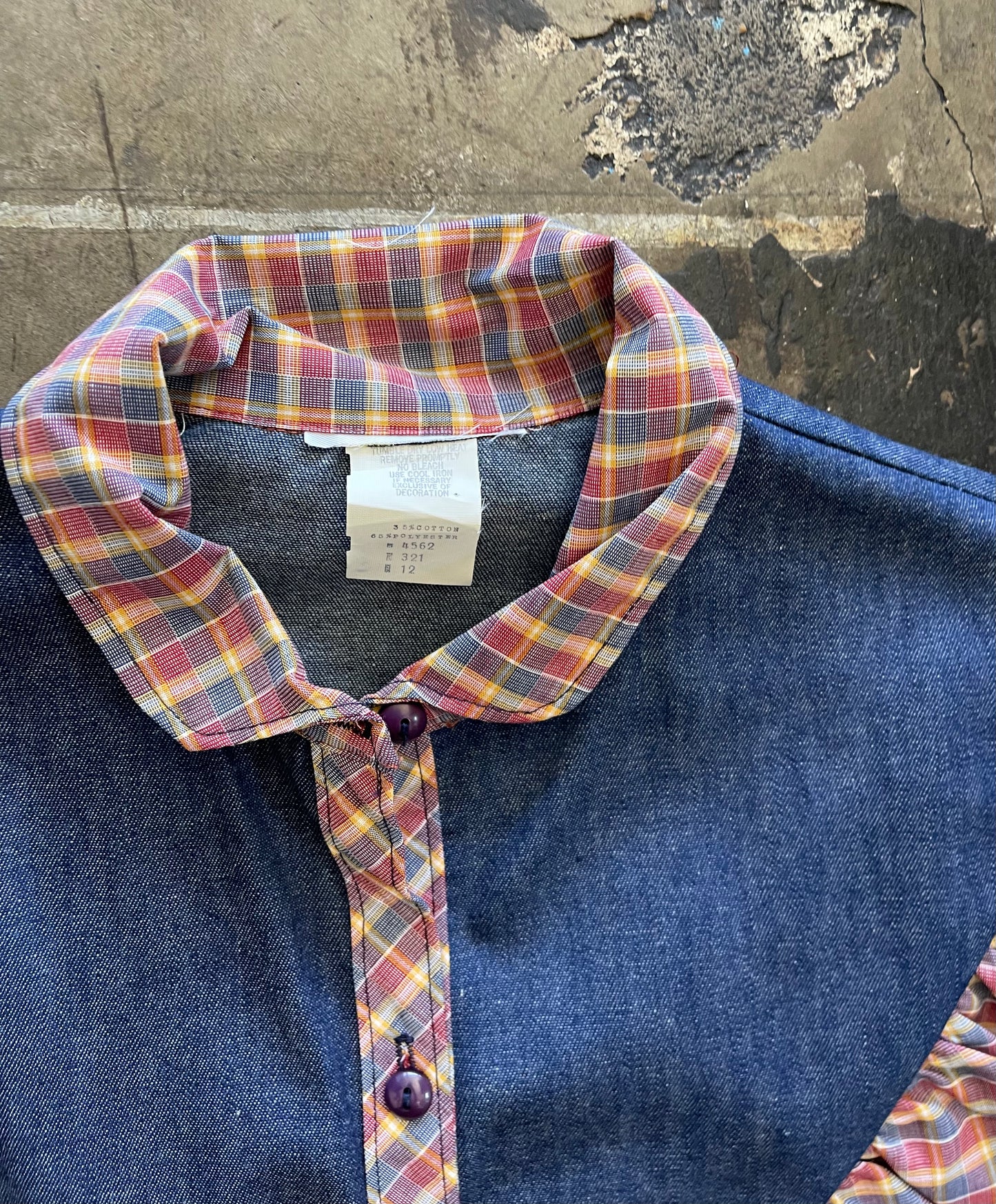 Plaid + Denim Ruffle Blouse