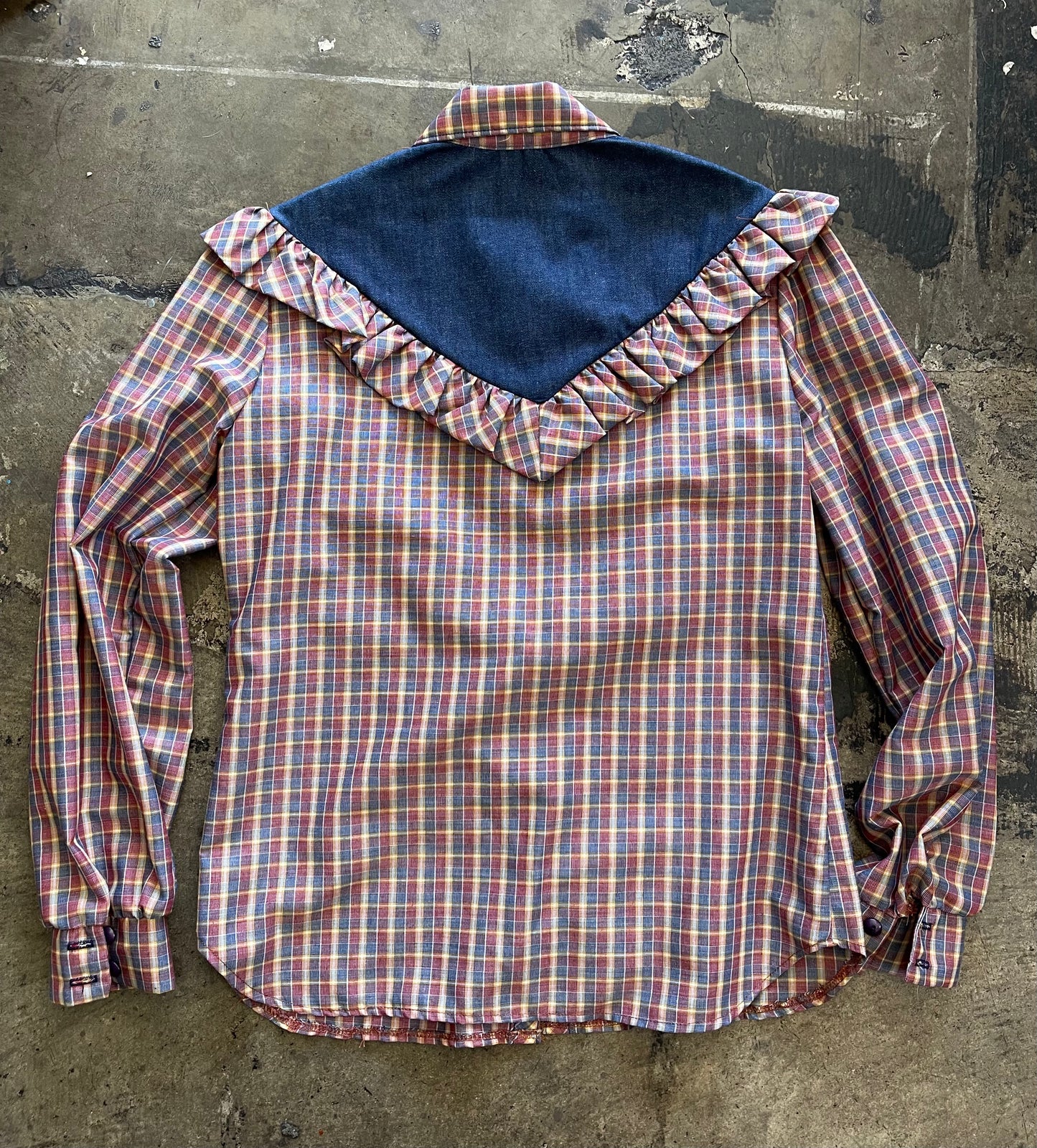 Plaid + Denim Ruffle Blouse