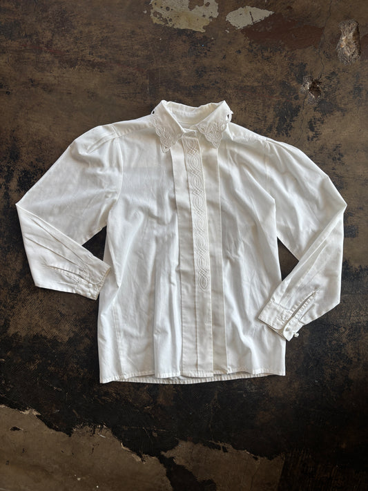 Embroidered Cut Out Collar Blouse